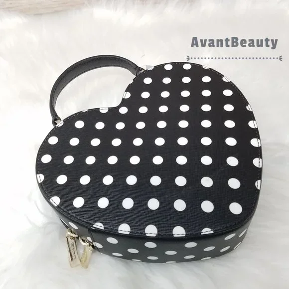 NWT Kate Spade New York Love Shack Heart Crossbody in Polka Dot Black & White
